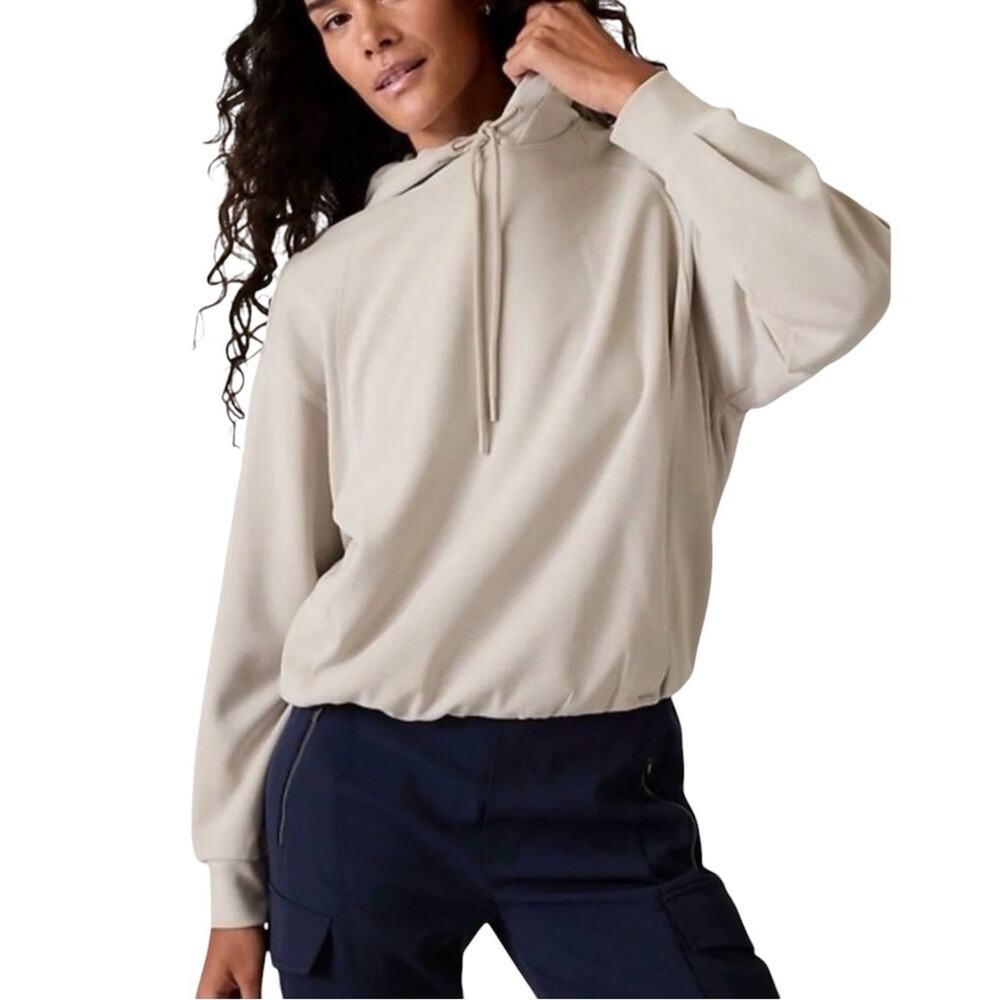 ATHLETA Seasoft Bubble Hem Full Zip Sweatshirt Women's Size XL Beige Jacket